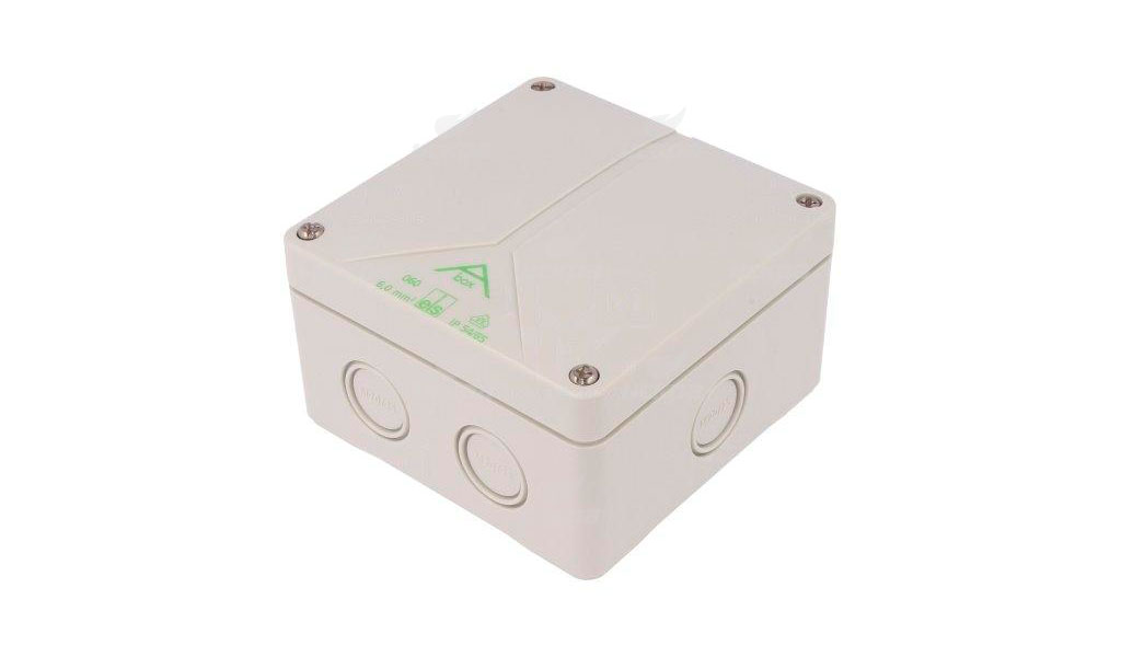 Коробка ABOX 060-6 распаечная 110x110x67 мм с сальниками 5 клемм 6кв.мм IP65