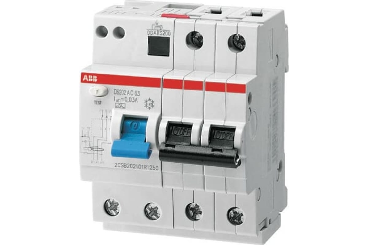 Автоматический выключатель ABB, дифференциальный, АВДТ, DS202, 2п, 16А, 30мА, С AC 2CSR252001R1164